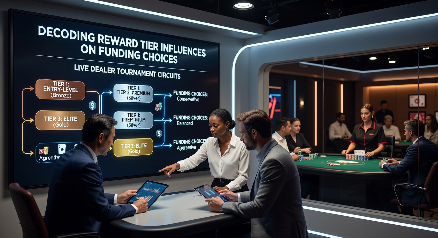 Live dealer tournament setup showing players at different reward tier levels engaging with blackjack and roulette tables