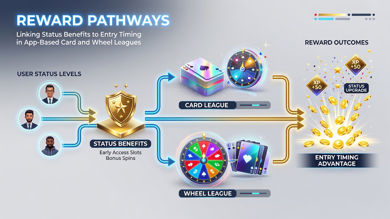 Mobile screen displaying status progress and timed entry bonuses in a wheel league tournament