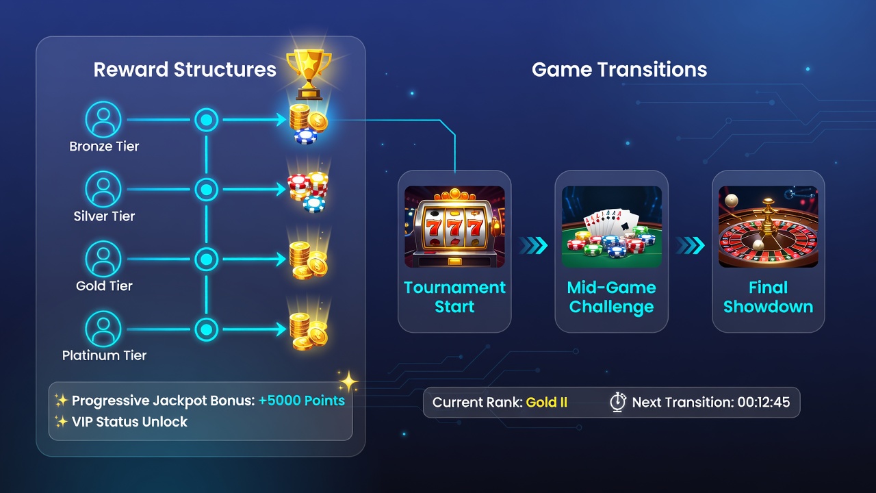 Players navigating game transitions within a mobile casino tournament ladder system