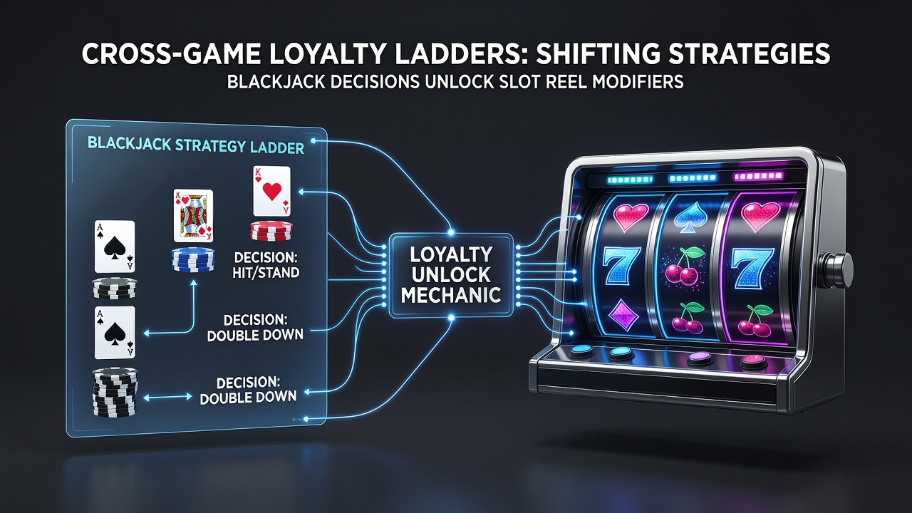 Close-up of mobile screen showing loyalty ladder progress between blackjack and slot games