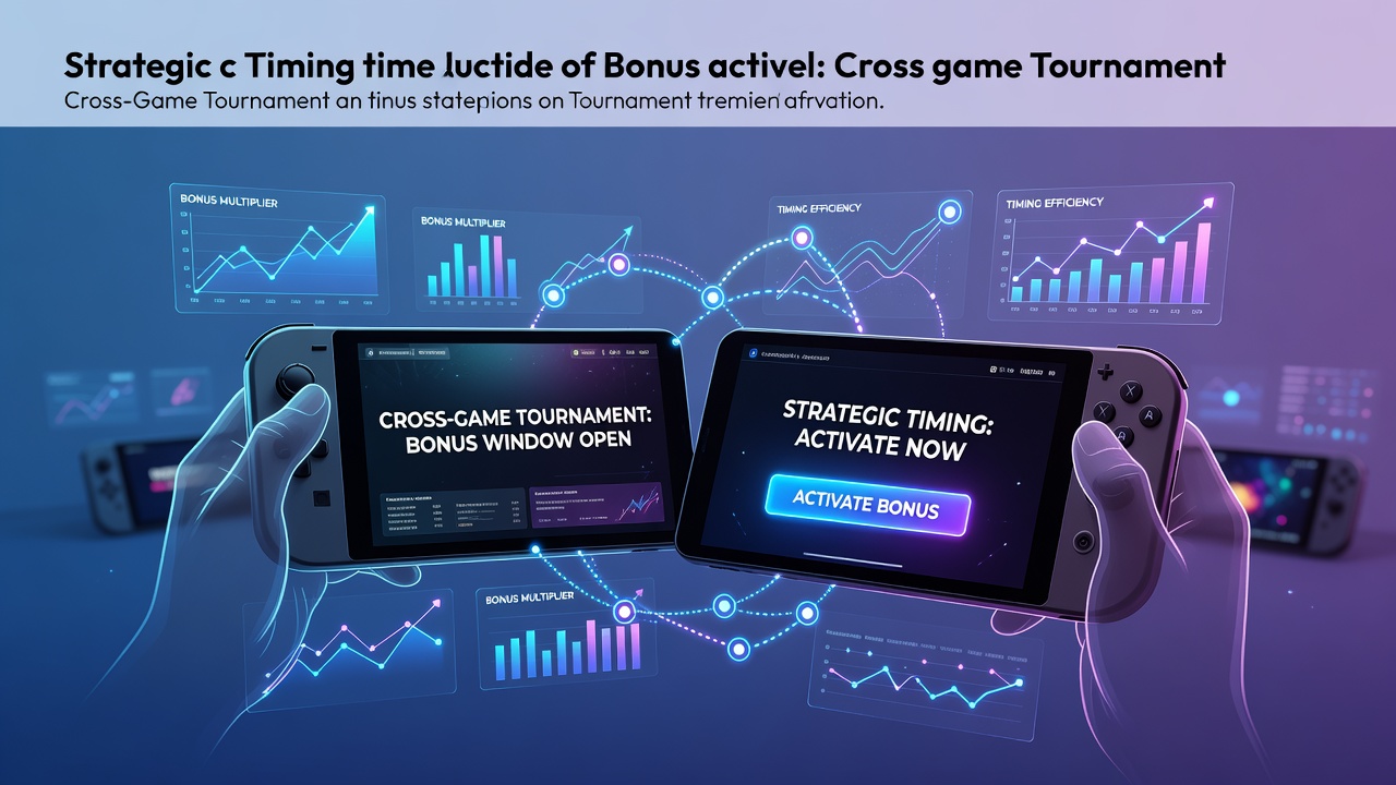 Mobile handheld device displaying cross-game tournament interface with bonus activation options for poker and slots